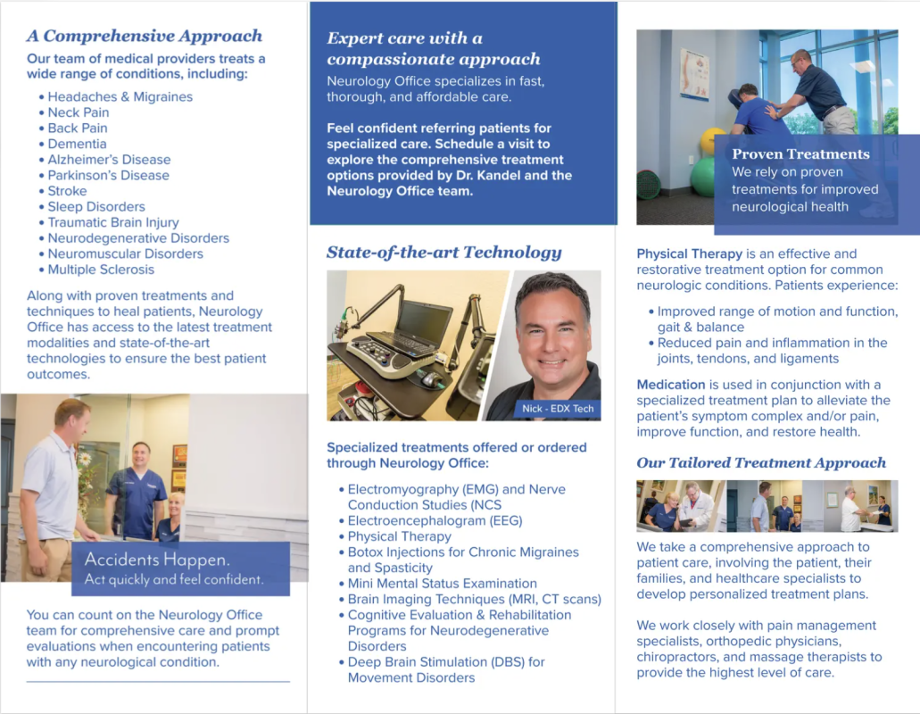 Brochure featuring Dr. Kandel and Neurology Office in Naples, FL and Fort Myers, FL